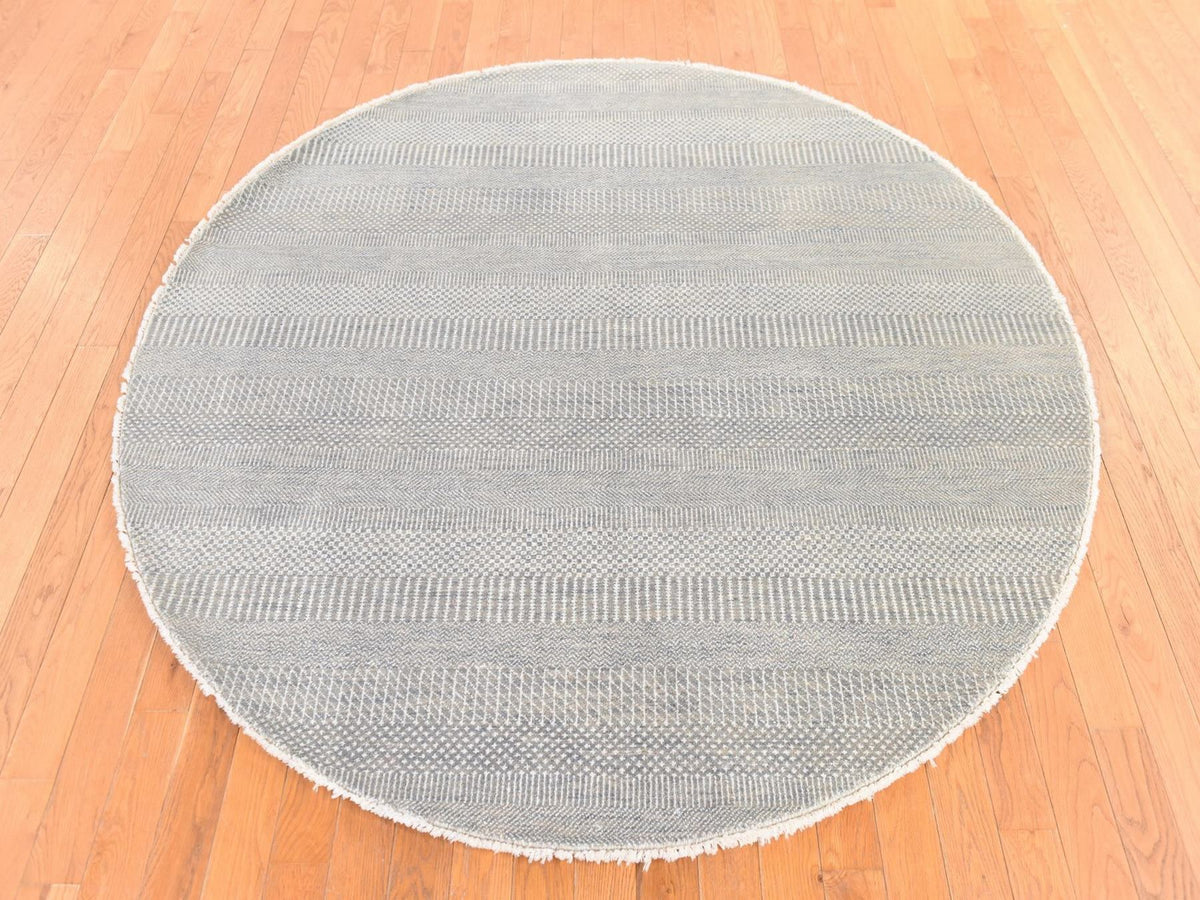 Modern / Contemporary hand-knotted wool/silk rug in Gray, 6' x 6' — SKU O078708 (view 2)
