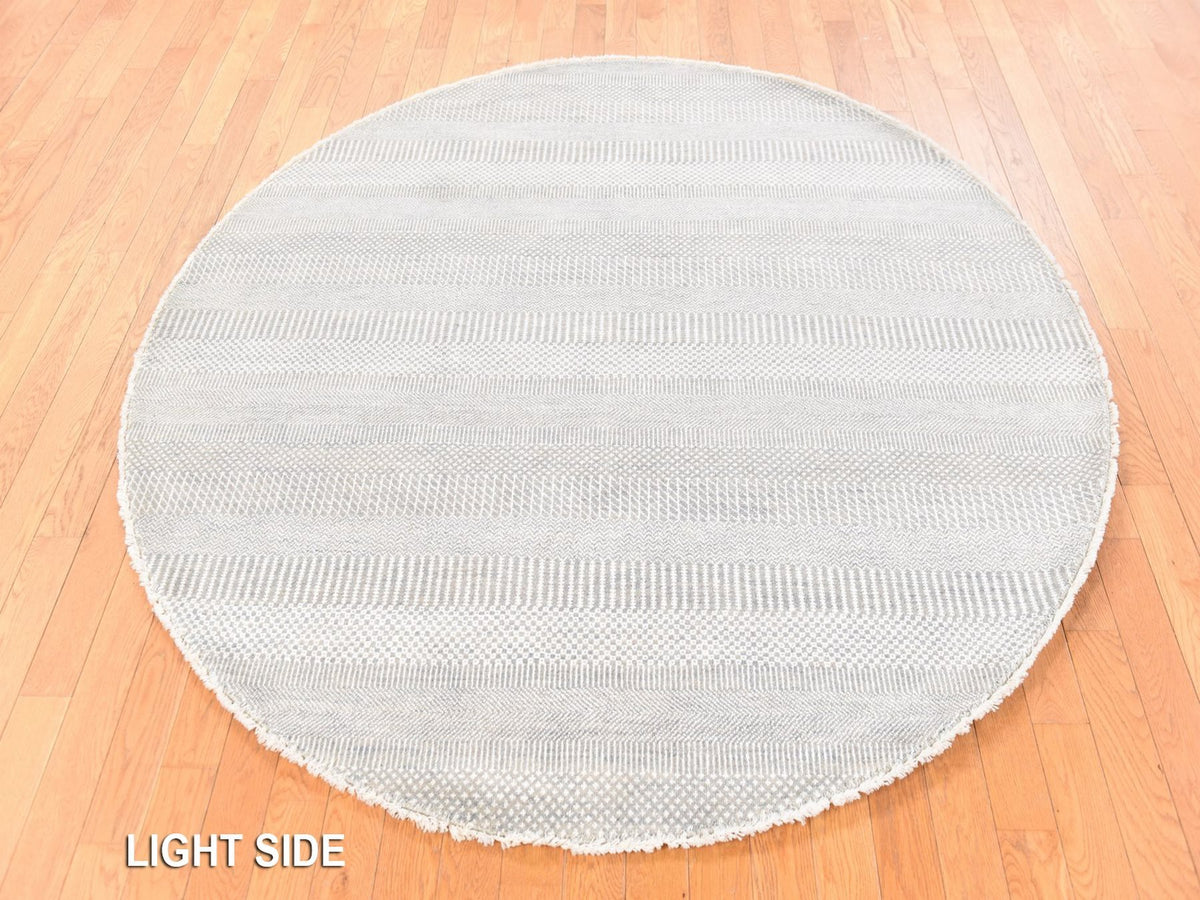 Modern / Contemporary hand-knotted wool/silk rug in Gray, 6' x 6' — SKU O078708 (view 3)