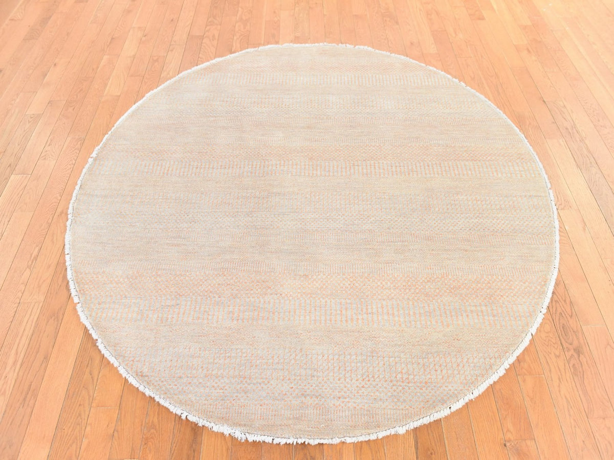 Modern / Contemporary hand-knotted wool/silk rug in Orange, 6' x 6' — SKU O078709 (view 2)