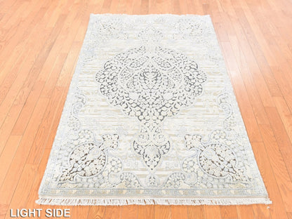 Beige 4'0" x 6'3" Transitional Hand knotted Silk Rug - Sku: O078710