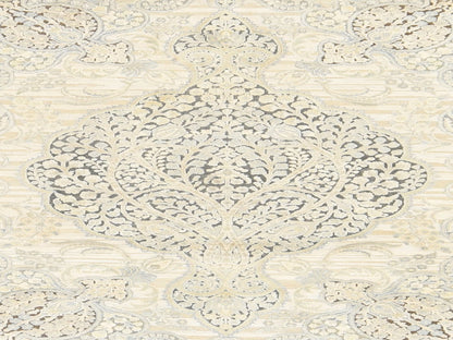 Beige 4'0" x 6'3" Transitional Hand knotted Silk Rug - Sku: O078710