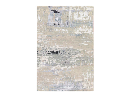 Grey 4'0" x 6'0" Modern and Contemporary Hand knotted Wool/Silk Rug - Sku: O078711