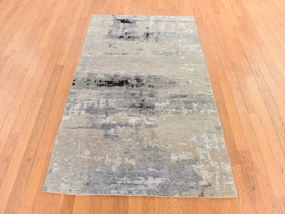 Grey 4'0" x 6'0" Modern and Contemporary Hand knotted Wool/Silk Rug - Sku: O078711