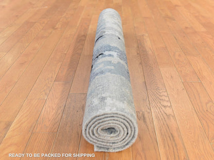Grey 4'0" x 6'0" Modern and Contemporary Hand knotted Wool/Silk Rug - Sku: O078711