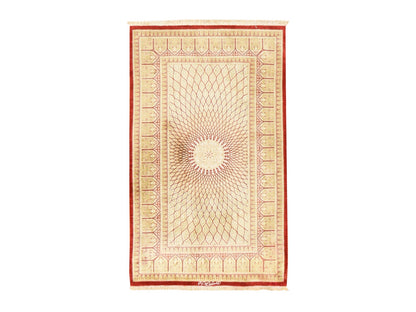 Beige 2'5" x 4'2" Persian Hand knotted Silk Rug - Sku: O078712