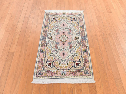 Tabriz Fine Oriental hand-knotted wool/silk rug in Pink, 2'5" x 4'1" — SKU O078713 (view 2)
