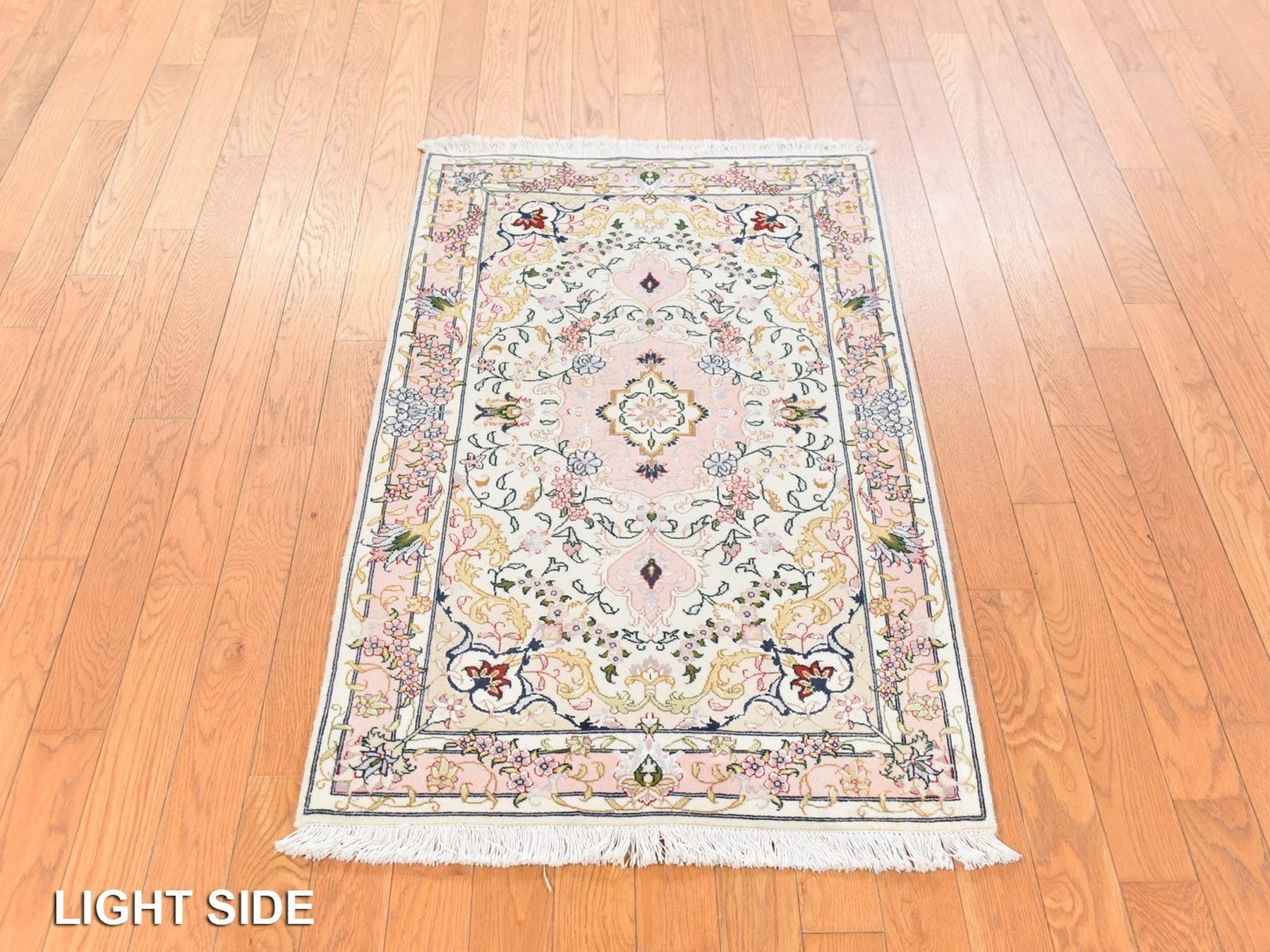 Tabriz Fine Oriental hand-knotted wool/silk rug in Pink, 2'5" x 4'1" — SKU O078713 (view 3)