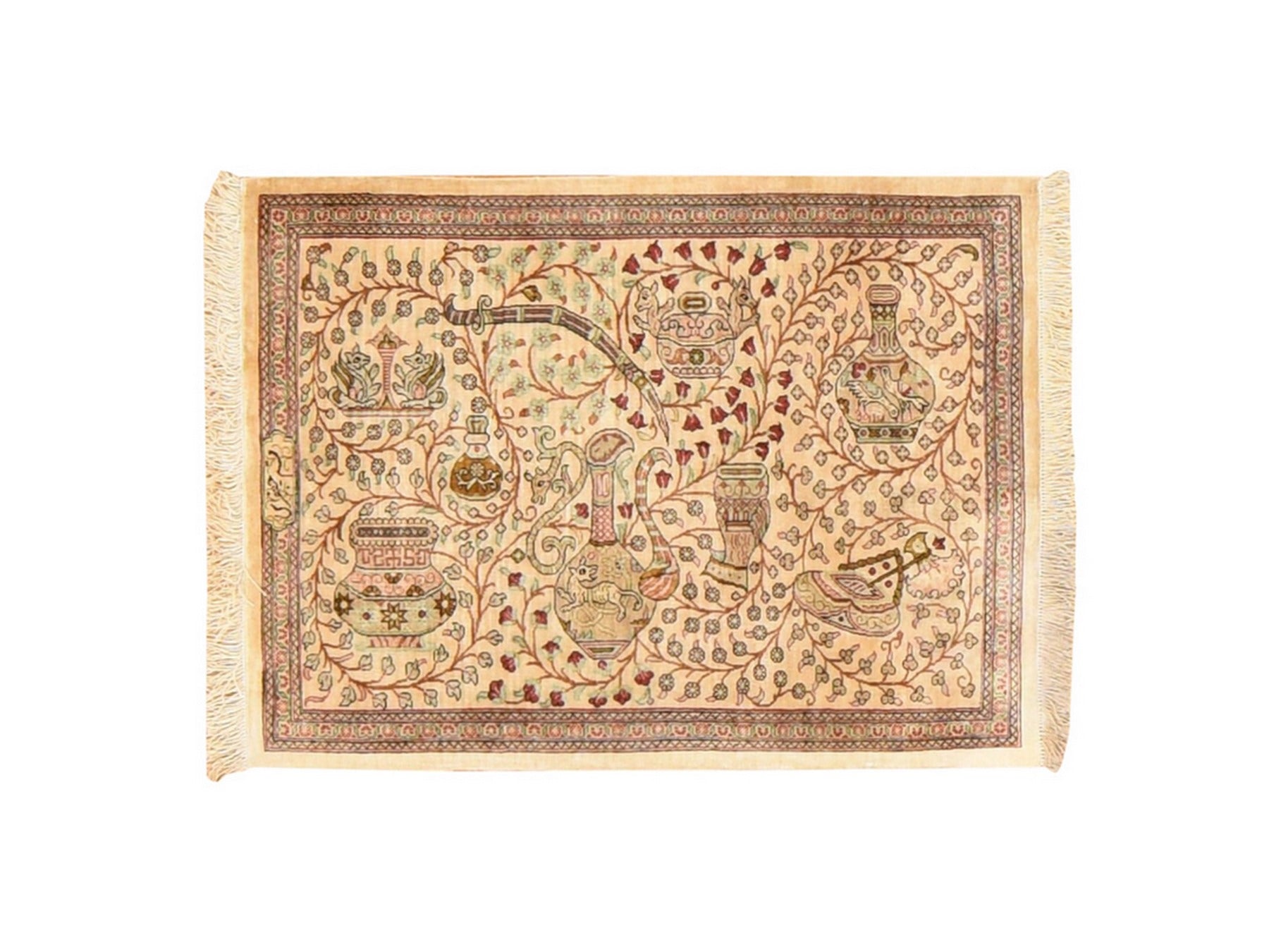 Brown 1'10" x 2'6" Silk Hand knotted Wool Rug - Sku: O078714