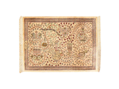 Brown 1'10" x 2'6" Silk Hand knotted Wool Rug - Sku: O078714