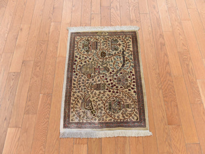Brown 1'10" x 2'6" Silk Hand knotted Wool Rug - Sku: O078714