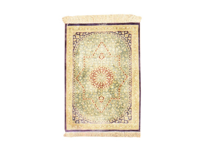 Green 1'7" x 2'4" Silk Hand knotted Silk Rug - Sku: O078715