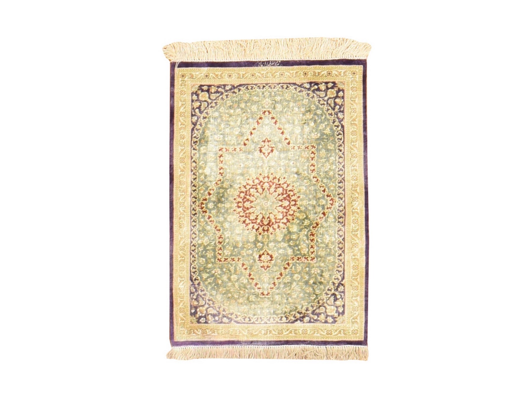 Silk hand-knotted silk rug in Green, 1'7" x 2'4", SKU O078715