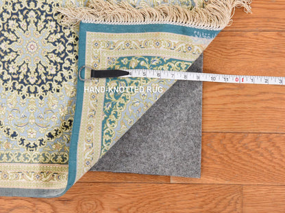 Green 1'8" x 2'4" Fine Oriental Hand knotted Silk Rug - Sku: O078716