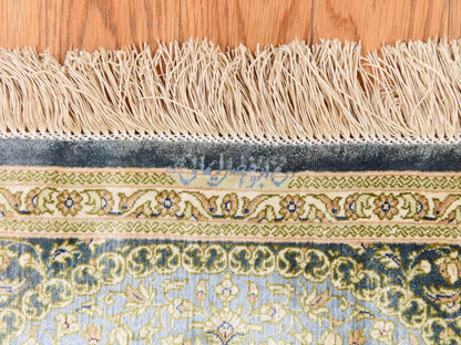 Green 1'8" x 2'4" Fine Oriental Hand knotted Silk Rug - Sku: O078716