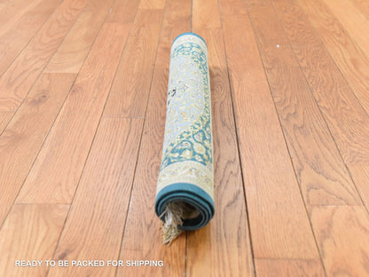 Green 1'8" x 2'4" Fine Oriental Hand knotted Silk Rug - Sku: O078716