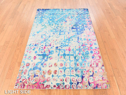 Blue 4'0" x 6'1" Transitional Hand knotted Silk Rug - Sku: O078717