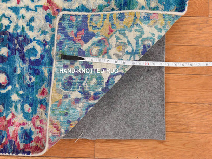 Blue 4'0" x 6'1" Transitional Hand knotted Silk Rug - Sku: O078717