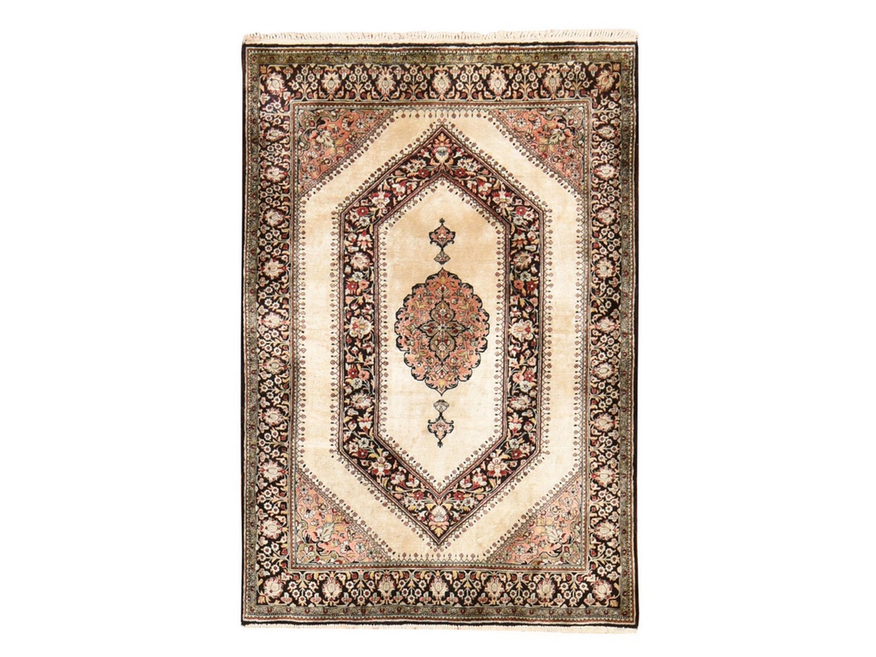 Ivory 3'3" x 5'0" Fine Oriental Hand knotted Silk Rug - Sku: O078719