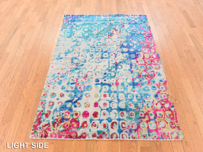 Blue 4'0" x 6'0" Transitional Hand knotted Silk Rug - Sku: O078723