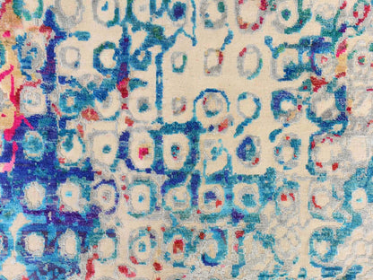 Blue 4'0" x 6'0" Transitional Hand knotted Silk Rug - Sku: O078723