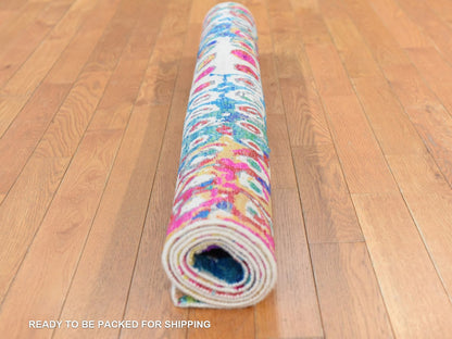 Blue 4'0" x 6'0" Transitional Hand knotted Silk Rug - Sku: O078723