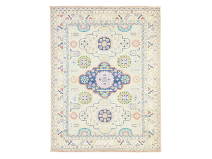 Kazak Tribal & Geometric hand-knotted wool rug in Ivory, 5'1" x 6'6" — SKU O078724