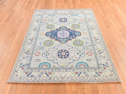 Ivory 5'1" x 6'6" Tribal & Geometric Hand knotted Wool Rug - Sku: O078724