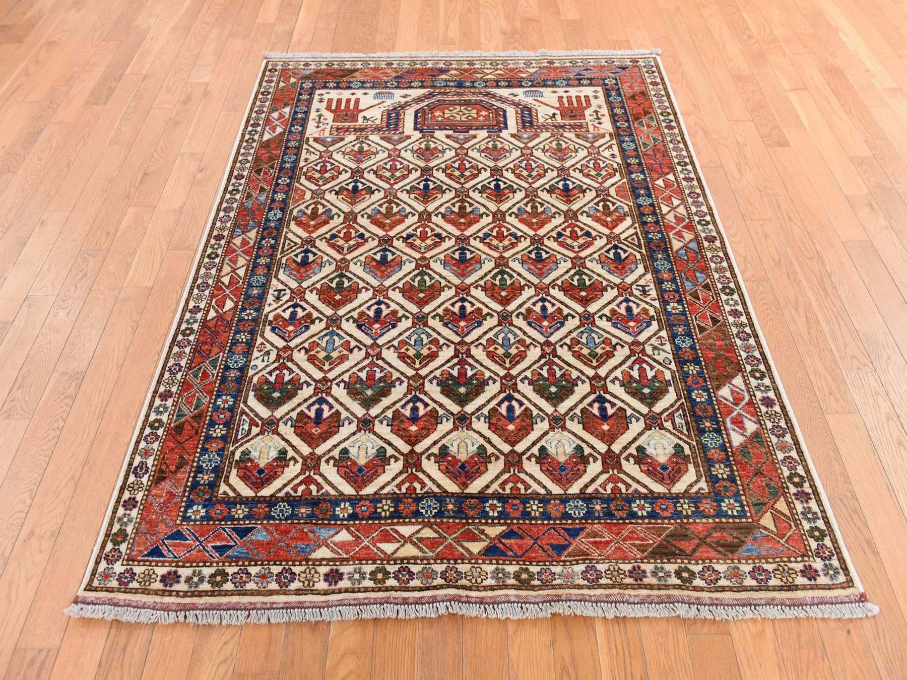 Ersari Tribal & Geometric hand-knotted wool rug in Ivory & Orange, 4'10" x 6'5" — SKU O078725 (view 2)