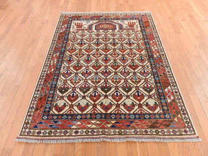 Ersari Tribal & Geometric hand-knotted wool rug in Ivory & Orange, 4'10" x 6'5" — SKU O078725 (view 2)
