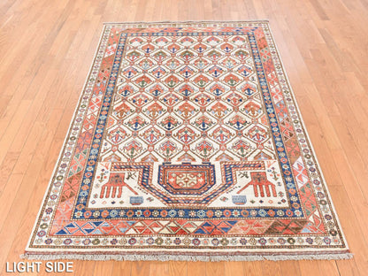 Ersari Tribal & Geometric hand-knotted wool rug in Ivory & Orange, 4'10" x 6'5" — SKU O078725 (view 3)