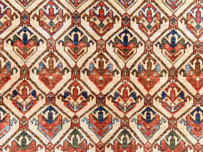 Ersari Tribal & Geometric hand-knotted wool rug in Ivory & Orange, 4'10" x 6'5" — SKU O078725 (view 4)