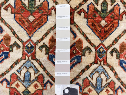 Ersari Tribal & Geometric hand-knotted wool rug in Ivory & Orange, 4'10" x 6'5" — SKU O078725 (view 5)
