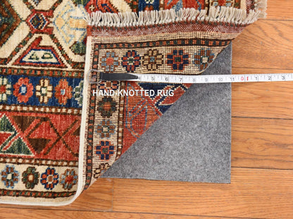Ersari Tribal & Geometric hand-knotted wool rug in Ivory & Orange, 4'10" x 6'5" — SKU O078725 (view 6)