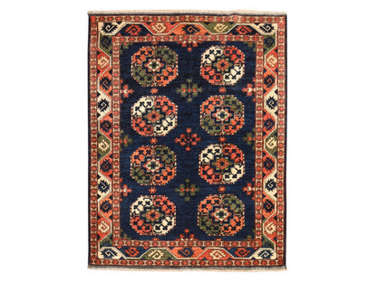 Blue 5'1" x 6'8" Tribal & Geometric Hand knotted Wool Rug - Sku: O078728