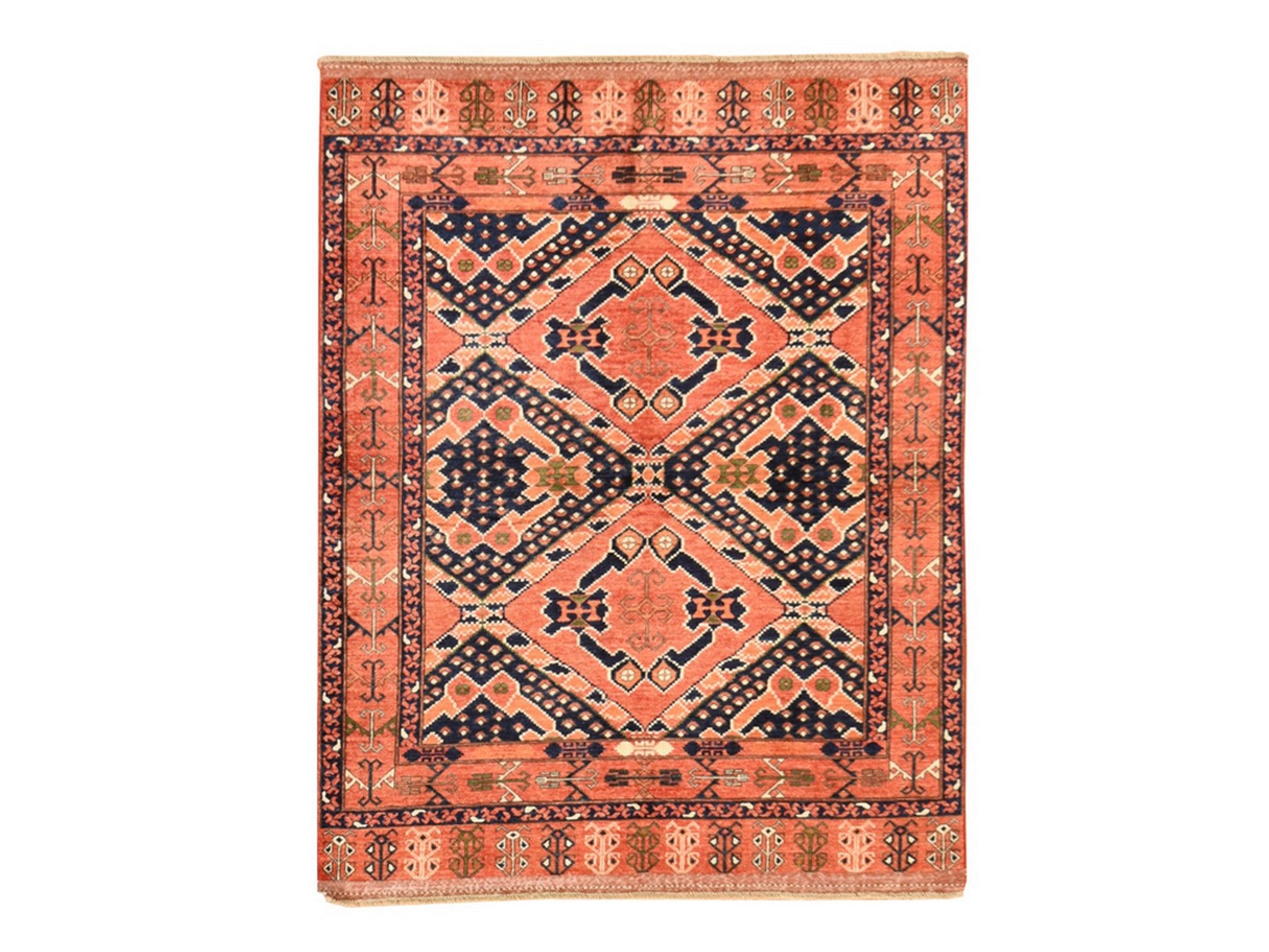Ersari Tribal & Geometric hand-knotted wool rug in Orange, 5'3" x 6'6" — SKU O078729