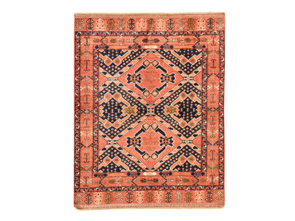 Ersari Tribal & Geometric hand-knotted wool rug in Orange, 5'3" x 6'6" — SKU O078729