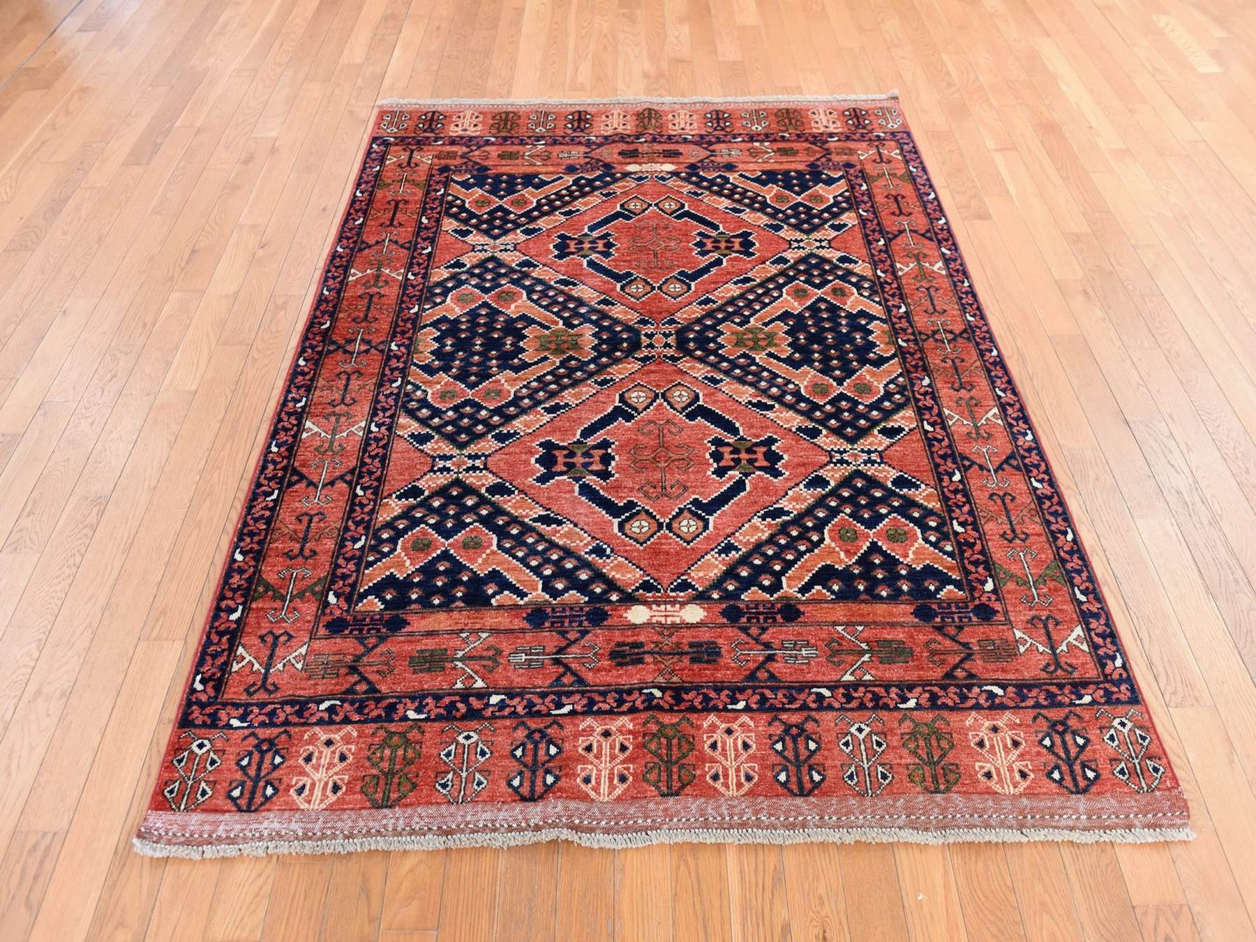 Ersari Tribal & Geometric hand-knotted wool rug in Orange, 5'3" x 6'6" — SKU O078729 (view 2)