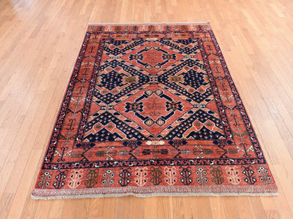 Ersari Tribal & Geometric hand-knotted wool rug in Orange, 5'3" x 6'6" — SKU O078729 (view 2)