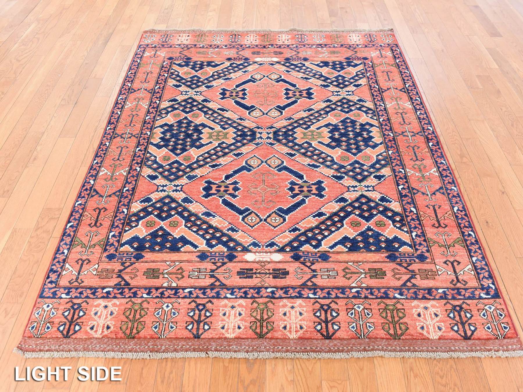 Ersari Tribal & Geometric hand-knotted wool rug in Orange, 5'3" x 6'6" — SKU O078729 (view 3)