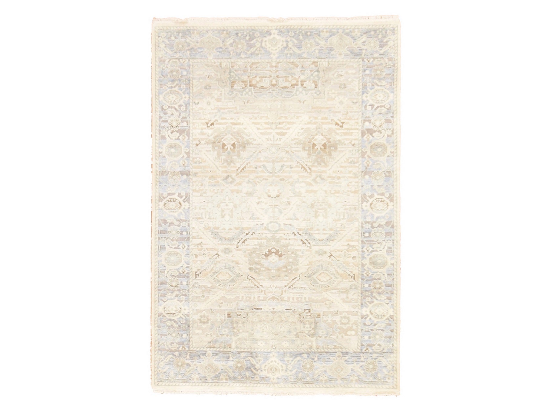 Oushak Oushak hand-knotted wool/silk rug in Ivory & Gray, 4' x 6'2" — SKU O078730