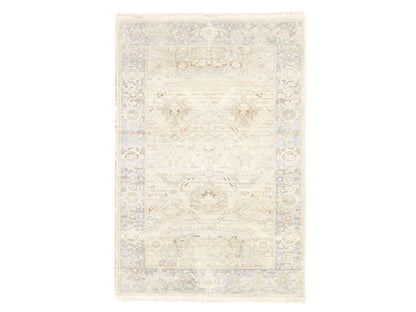 Oushak Oushak hand-knotted wool/silk rug in Ivory & Gray, 4' x 6'2" — SKU O078730