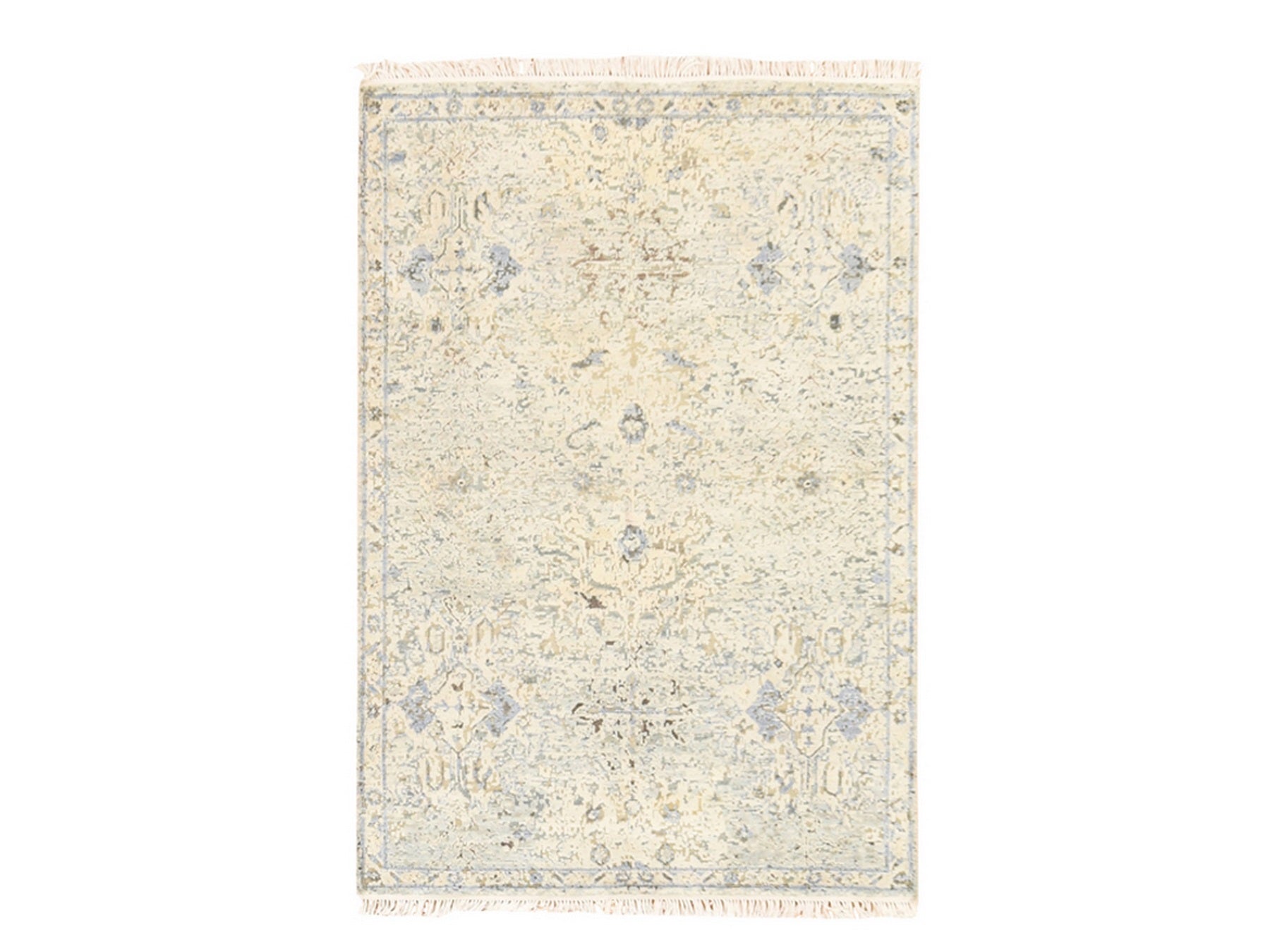 Oushak Modern / Contemporary hand-knotted wool/silk rug in Ivory, 4' x 6' — SKU O078731