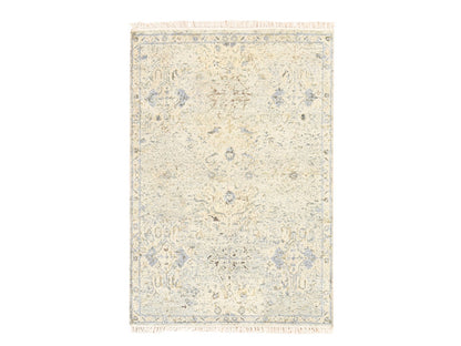 Oushak Modern / Contemporary hand-knotted wool/silk rug in Ivory, 4' x 6' — SKU O078731