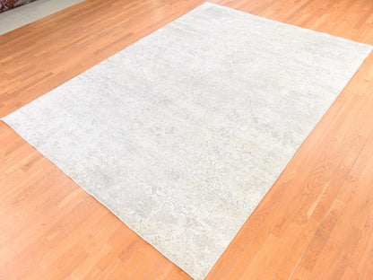Modern / Contemporary hand-knotted wool/silk rug in Ivory, 8'10" x 12' — SKU O078737 (view 4)