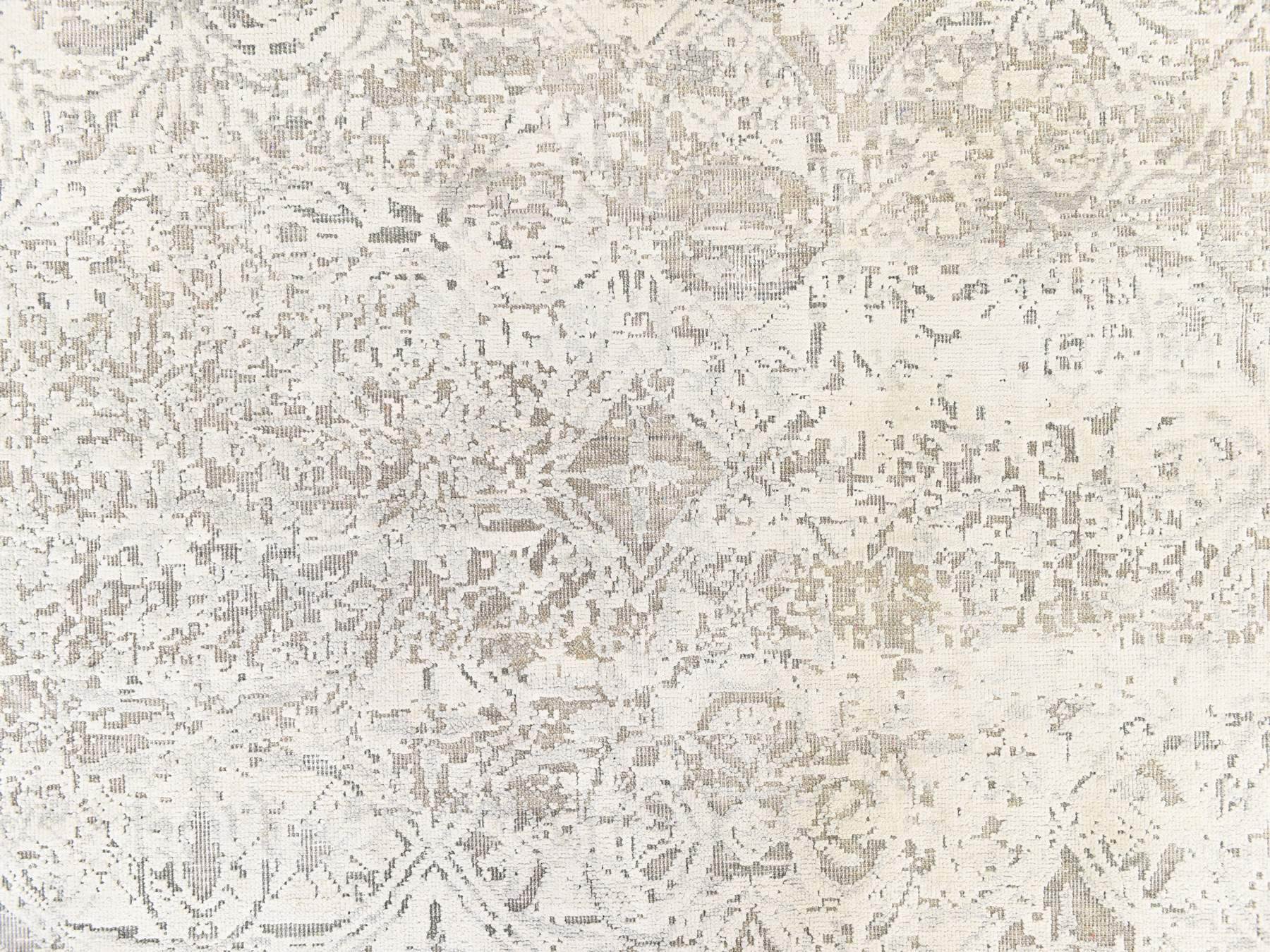 Modern / Contemporary hand-knotted wool/silk rug in Ivory, 8'10" x 12'0", SKU O078737