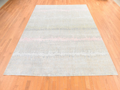 Modern / Contemporary hand-knotted wool/silk rug in Gray, 9'0" x 12'5", SKU O078738