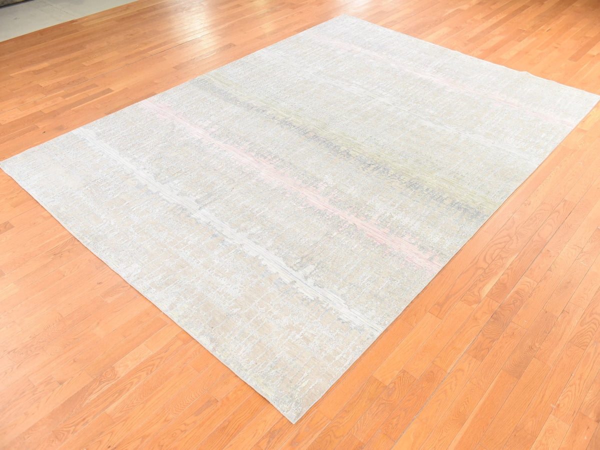 Modern / Contemporary hand-knotted wool/silk rug in Gray, 9' x 12'5" — SKU O078738 (view 4)