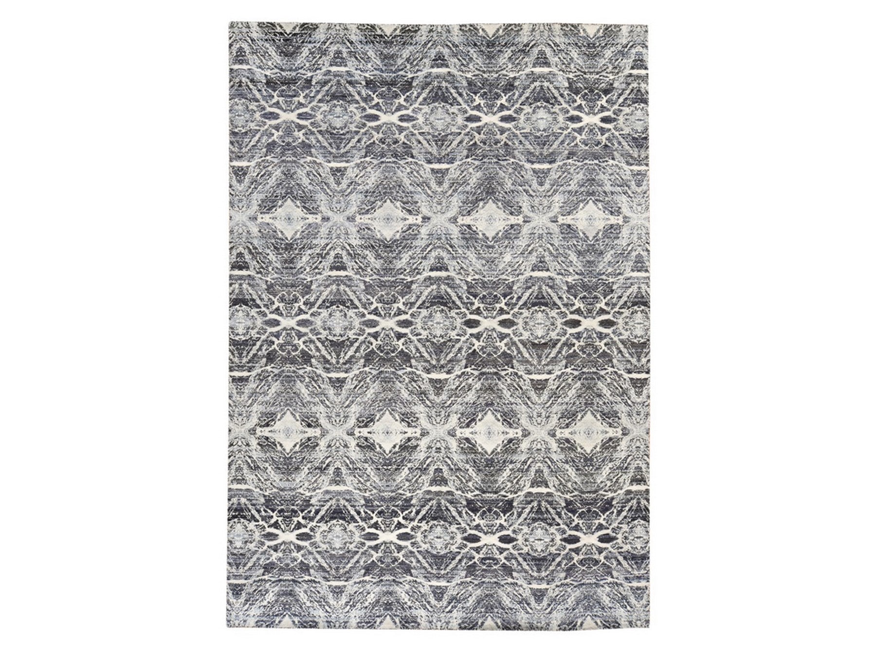 Modern / Contemporary hand-knotted silk rug in Black, 8'8" x 12'1" — SKU O078739