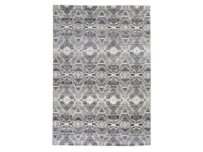Modern / Contemporary hand-knotted silk rug in Black, 8'8" x 12'1" — SKU O078739