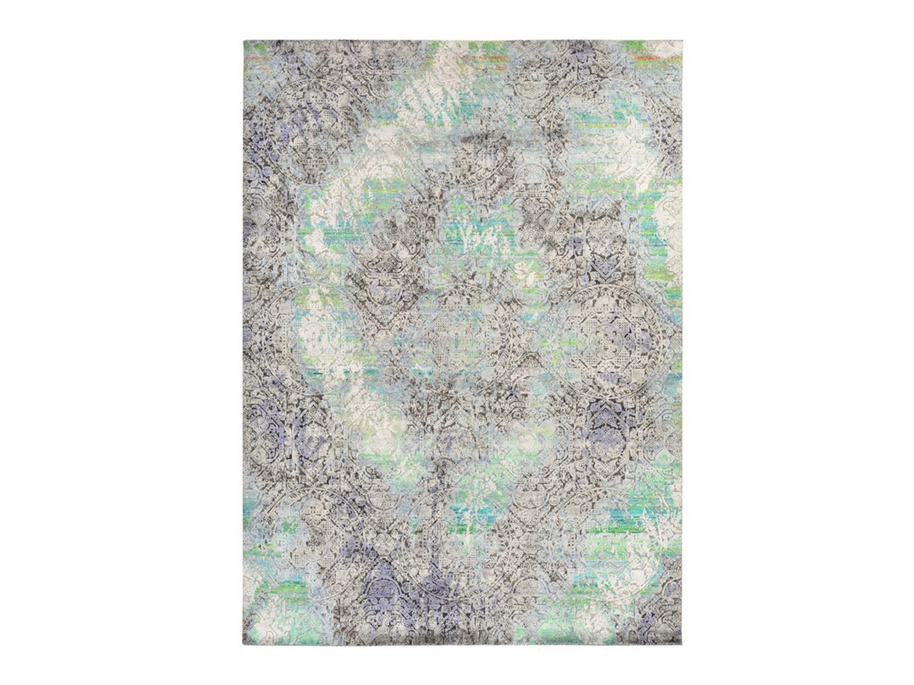 Modern / Contemporary hand-knotted wool/silk rug in Green, 9' x 12'6" — SKU O078740